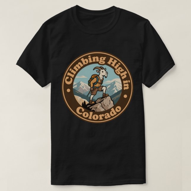 Camiseta Cabra Montês de Colorado Antiga Subindo (Frente do Design)