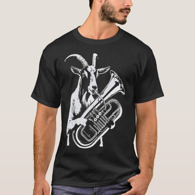 Camiseta Cabra Tocando Música de Tuba Animal (Frente)