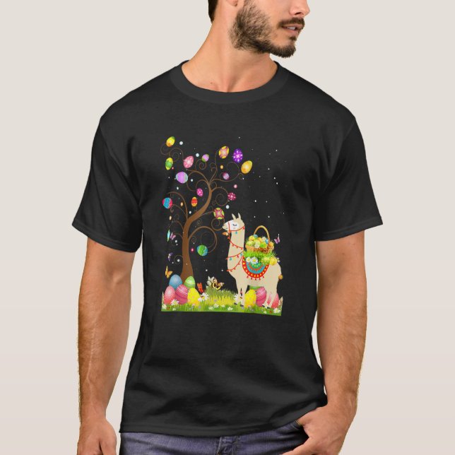 Camiseta Caça à Árvore Egg Llama Páscoa Llama Bunny Happy E (Frente)
