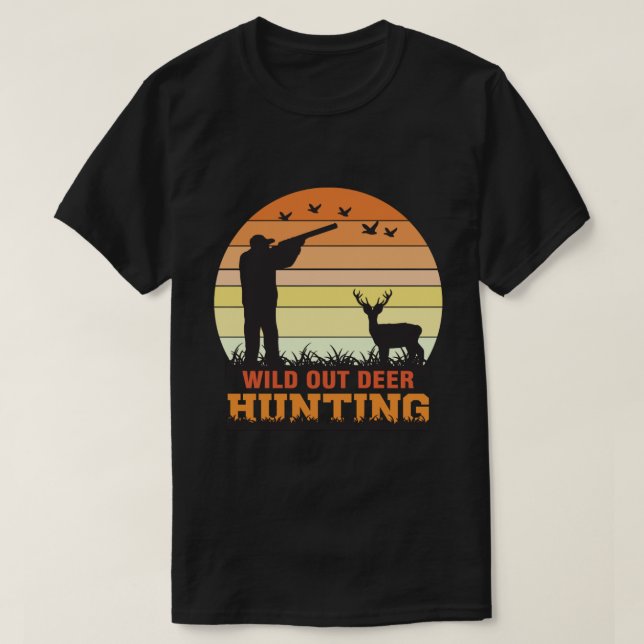 Camiseta Caça a Veados Selvagens | Retro Sunset Hunter (Frente do Design)