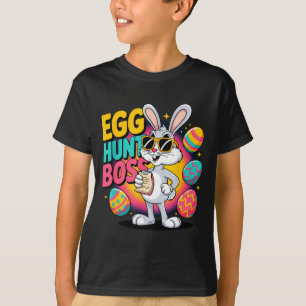 Camiseta Caça ao ovo coelho engraçado chefe retrô