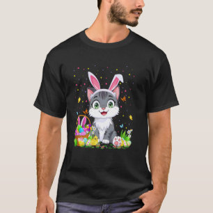 Camiseta Caça ao Ovo de Páscoa de Gato Orelha de Coelho Gat