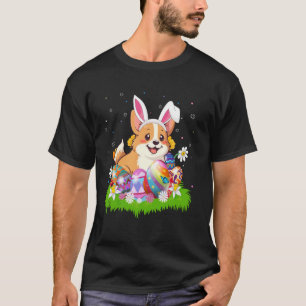 Camiseta Caça ao Ovo de Páscoa do Cão Corgi Orelha de Coelh