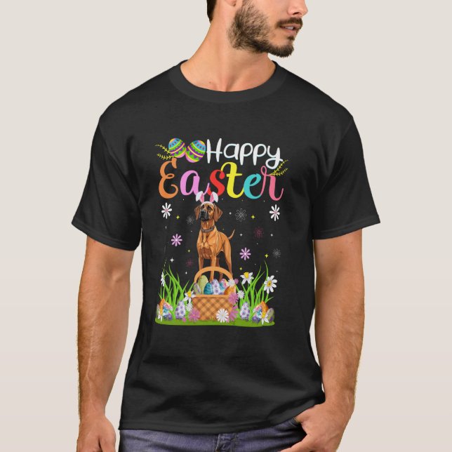 Camiseta Caça ao Ovo de Páscoa do Cão Rhodesian Ridgeback O (Frente)