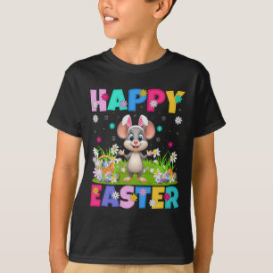 Camiseta Caça ao Ovo de Páscoa Feliz Rato Orelha de Coelho 