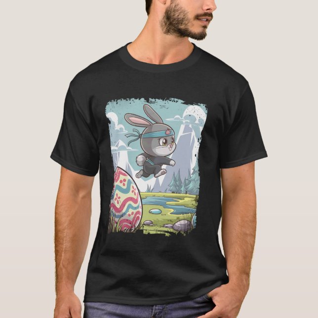 Camiseta Caça ao Ovo do Coelho Ninja da Páscoa (Frente)