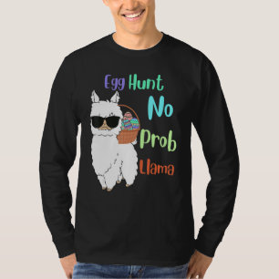 Camiseta Caça ao Ovo Sem Prob Llama Bunny Llama Dia da Pásc