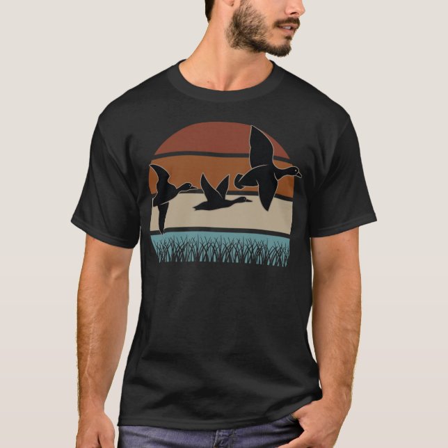 Camiseta Caça ao Pato - Retro Sunset para Hunter retriever  (Frente)