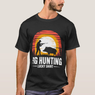 Camiseta Caça ao Porco Caçador Sortudo Vintage Retro Javali