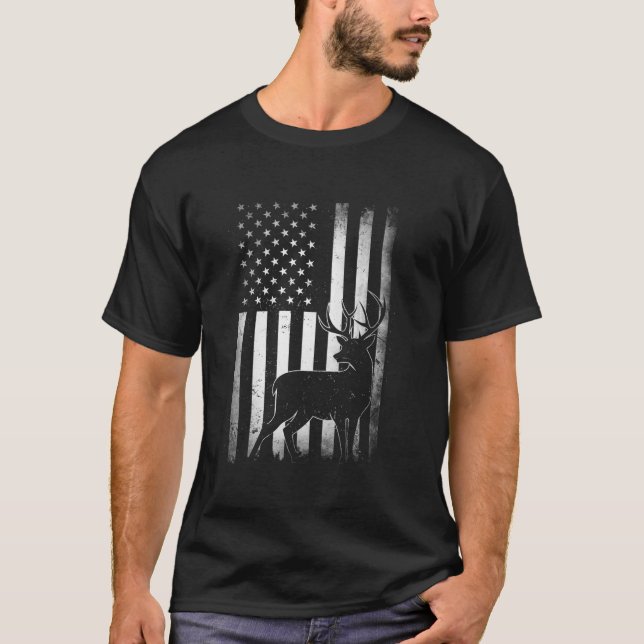 Camiseta Caça Caçadores Veem EUA Bandeira Americana Camo Ca (Frente)