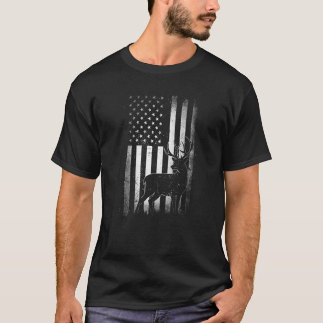 Camiseta Caça Caçadores Veem EUA Bandeira Americana Camo Ca (Frente)