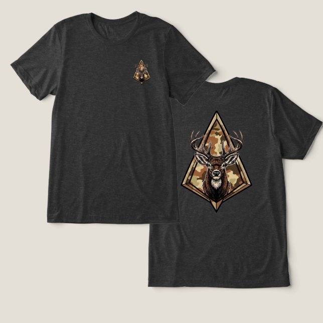 Camiseta Caça com Arco Camuflagem de Veado Pontas Largas (Design Frente e Verso)