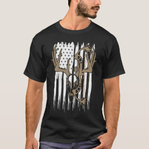 Camiseta Caça com Arco Veado Bandeira Americana Caça com Ar