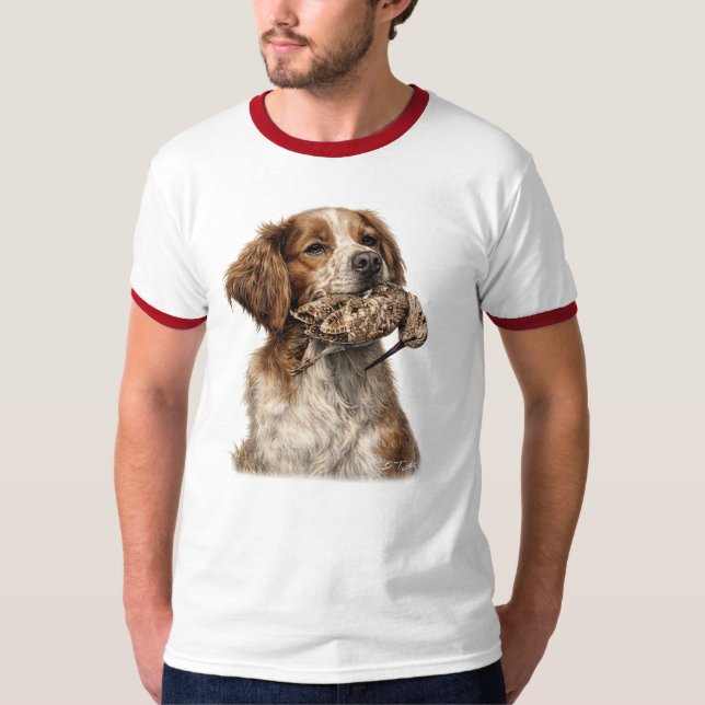 Camiseta Caça com Brittany Spaniel e Narceja (Frente)