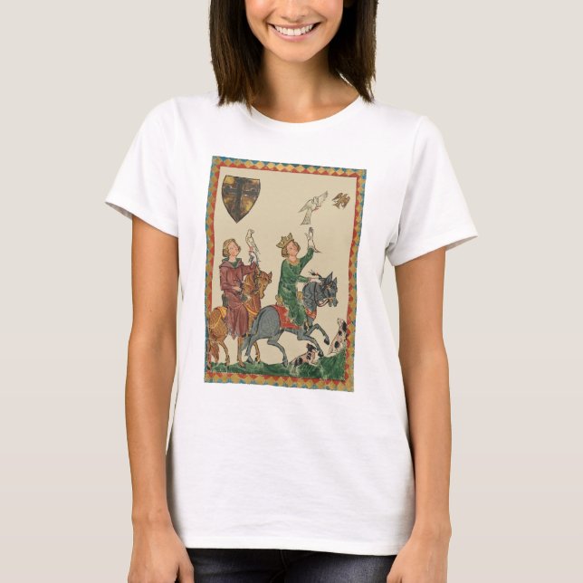 Camiseta Caça com falcão, Codex Manesse do século XIV (Frente)