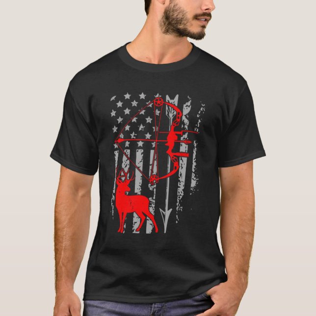 Camiseta Caça De arcos À Bandeira Americana Para Caçadores  (Frente)