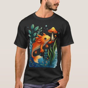 Camiseta Caça de Cogumelos Axolotl Aventura Subaquática Cor
