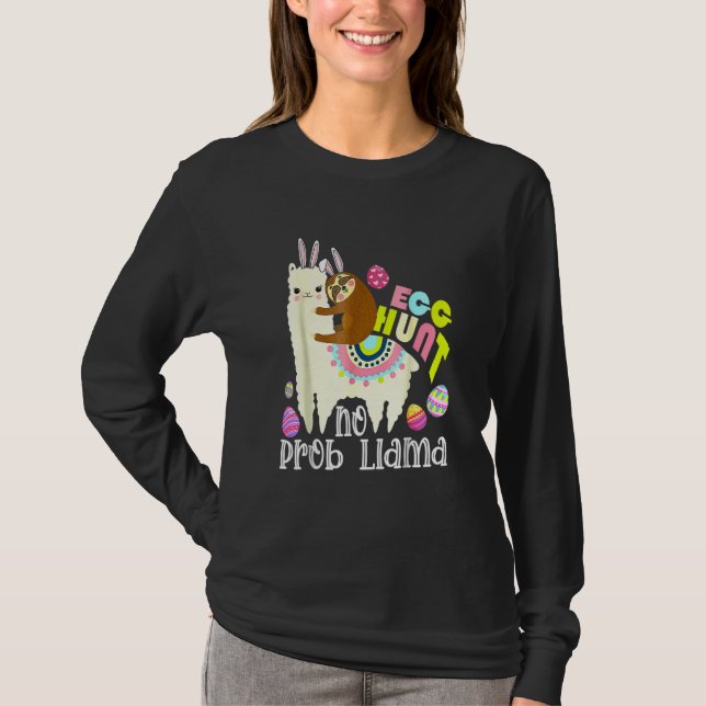 Camiseta Caça De Ovo Sem Prob Llama Bunny Sloth Andando Lla (Frente)