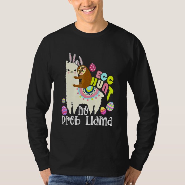 Camiseta Caça De Ovo Sem Prob Llama Bunny Sloth Andando Lla (Frente)