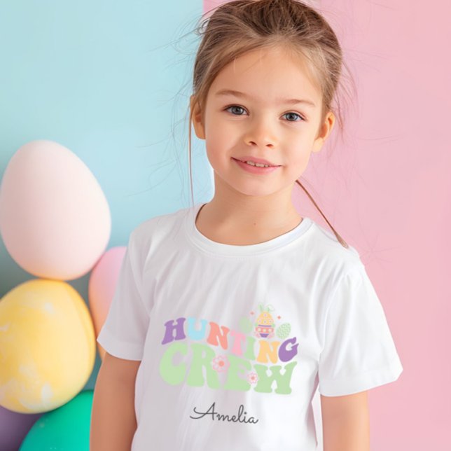 Camiseta Caça De Ovos De Páscoa Em Pastel (Cute Colorful Pastel Hunting Crew Easter Egg Hunt Tshirt, Shirt with Name, Easter Gift)
