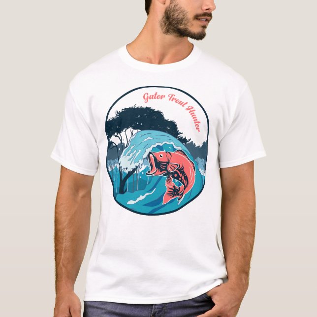 Camiseta Caça de Truta Jacaré no Pântano (Frente)
