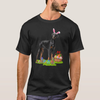 Camiseta Caça engraçada ao ovo de Páscoa Bunny Doberman Pin
