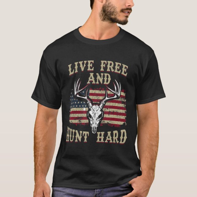 Camiseta Caça Patriótica À Viva Livre E Duro Nos Eua (Frente)