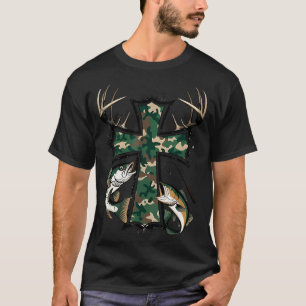 Camiseta Caça Pesca Fé - Caçador Pescador Cristão