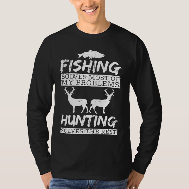 Camiseta Caça Pesca Resolve Problema Peixe Veado Grande Caç (Frente)