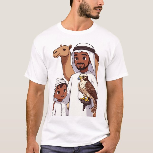 Camiseta Caça Tradicional com Falcões Árabes (Frente)