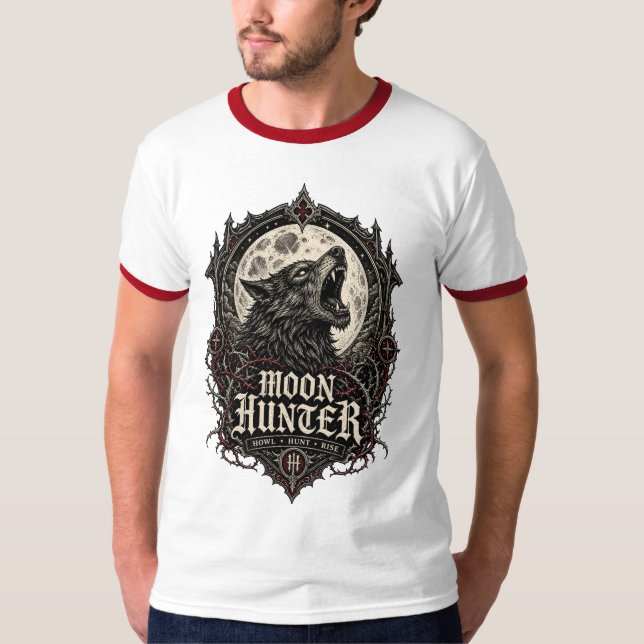 Camiseta CAÇADOR DA LUA — Emblema de Lobisomem (Frente)