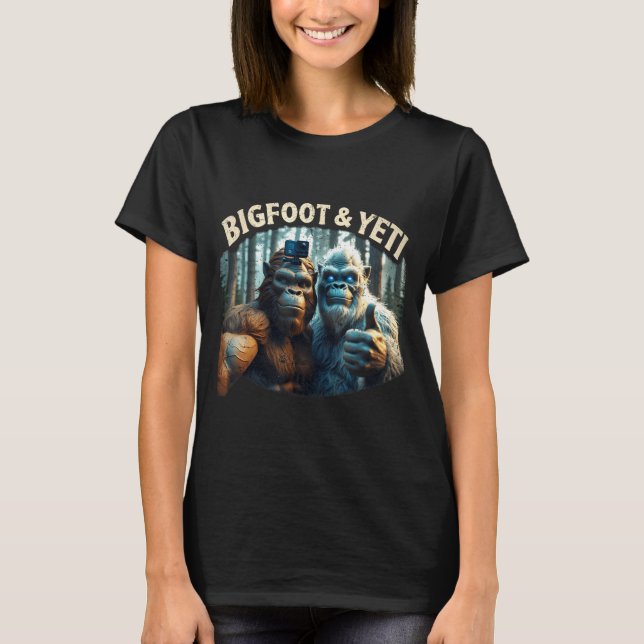 Camiseta Caçador de pé-grande e yeti selfie criptozoologia  (Frente)