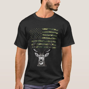 Camiseta Caçador de Veado Alce Camuflagem Bandeira EUA Caça