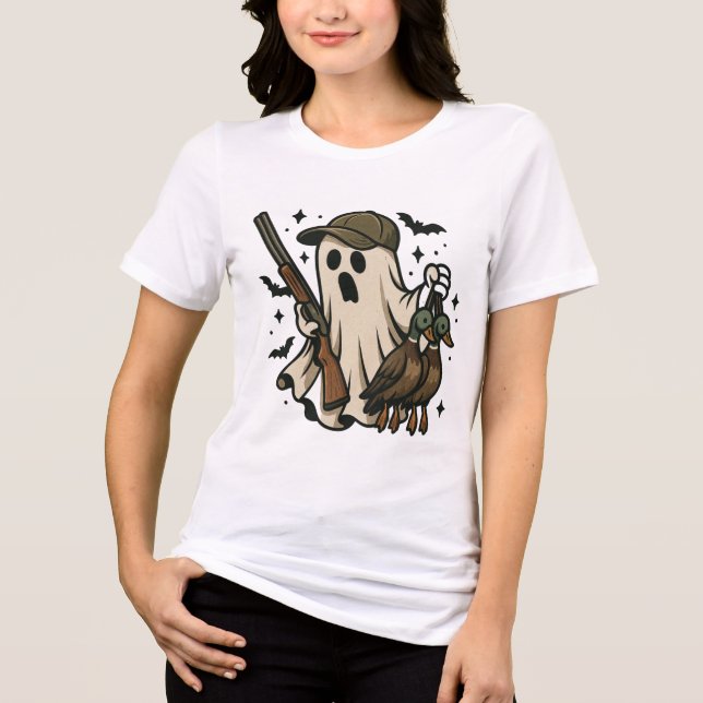 Camiseta Caçador Engraçado Fantasma Pato-real (Frente)