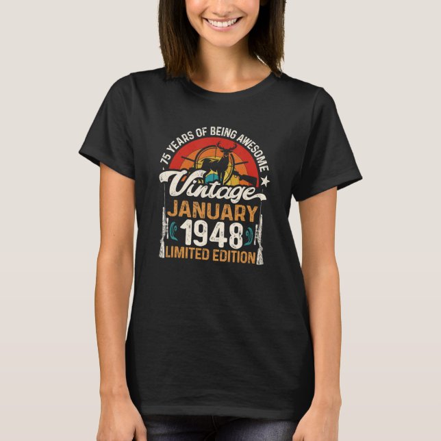 Camiseta Caçadores de veados de 75 anos Janeiro de 1948 75 (Frente)