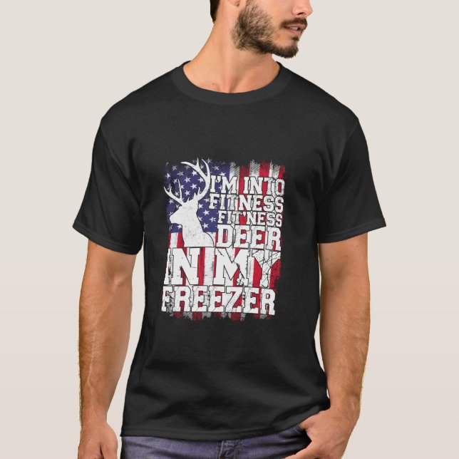 Camiseta Caçando, sou Malhação Ajustado Deer em Meu Freez (Frente)