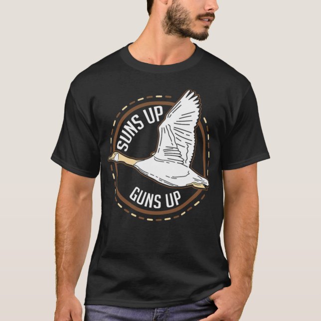 Camiseta Caçando Uns Armas Acima Pato Arma Pássaro Negra a (Frente)