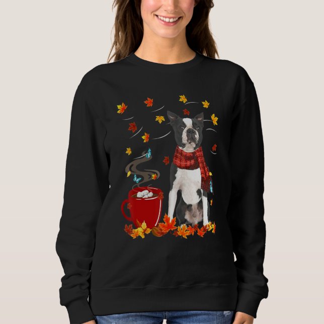 Camiseta Cachecol de Cachorro Boston Terrier Outono Chocola (Frente)