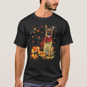Camiseta Cachecol de Outono de Pastor Alemão - Folhas de Ou