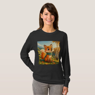 Camiseta Cachecol de raposa outonal fofo de manga comprida