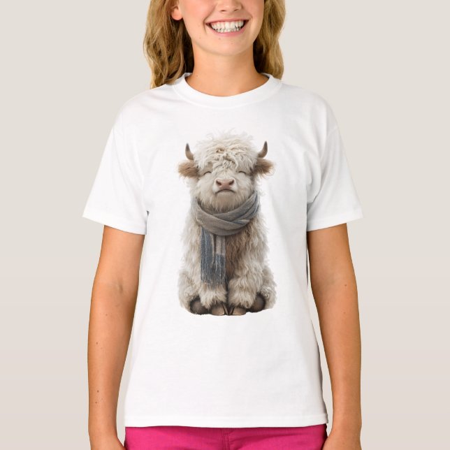 Camiseta Cachecol de Vaca das Terras Altas para Crianças (Frente)