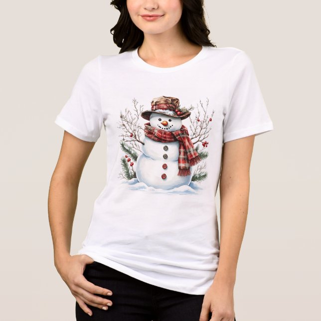 Camiseta Cachecol Xadrez Clássico de Aquarela de Boneco de  (Frente)