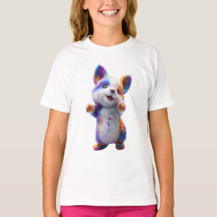 Camiseta Cachorrinho Artístico Arco-Íris Corgi Crianças