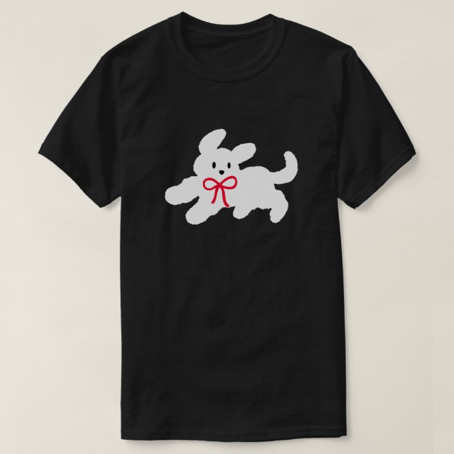 Camiseta Cachorrinho Branco Fofo com Laço Vermelho Estética (Frente do Design)