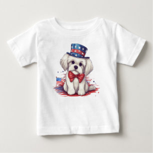 Camiseta Cachorrinho Branco Patriótico de 4 de Julho-43568