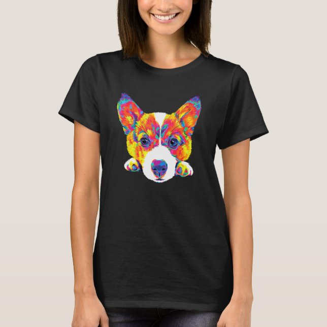 Camiseta Cachorrinho Corgi Adorável Sonolento Arco-íris (Frente)