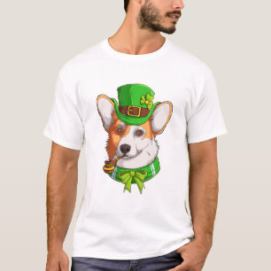 Camiseta Cachorrinho Corgi Pub Irlandês Amante do Trevo Dia