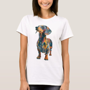 Camiseta Cachorrinho Dachshund Colorido em Pintura a Óleo A