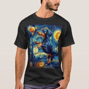 Camiseta Cachorrinho Dachshund Noturno Estrelado de Hallowe