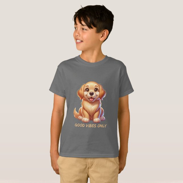Camiseta Cachorrinho Feliz de Cachorro Dourado | Design de  (Frente Completa)